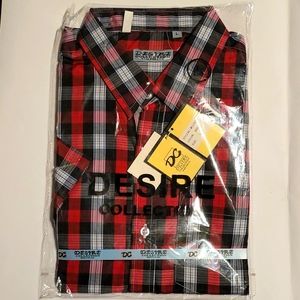 Men's red & black plaid short sleeve button down shirt